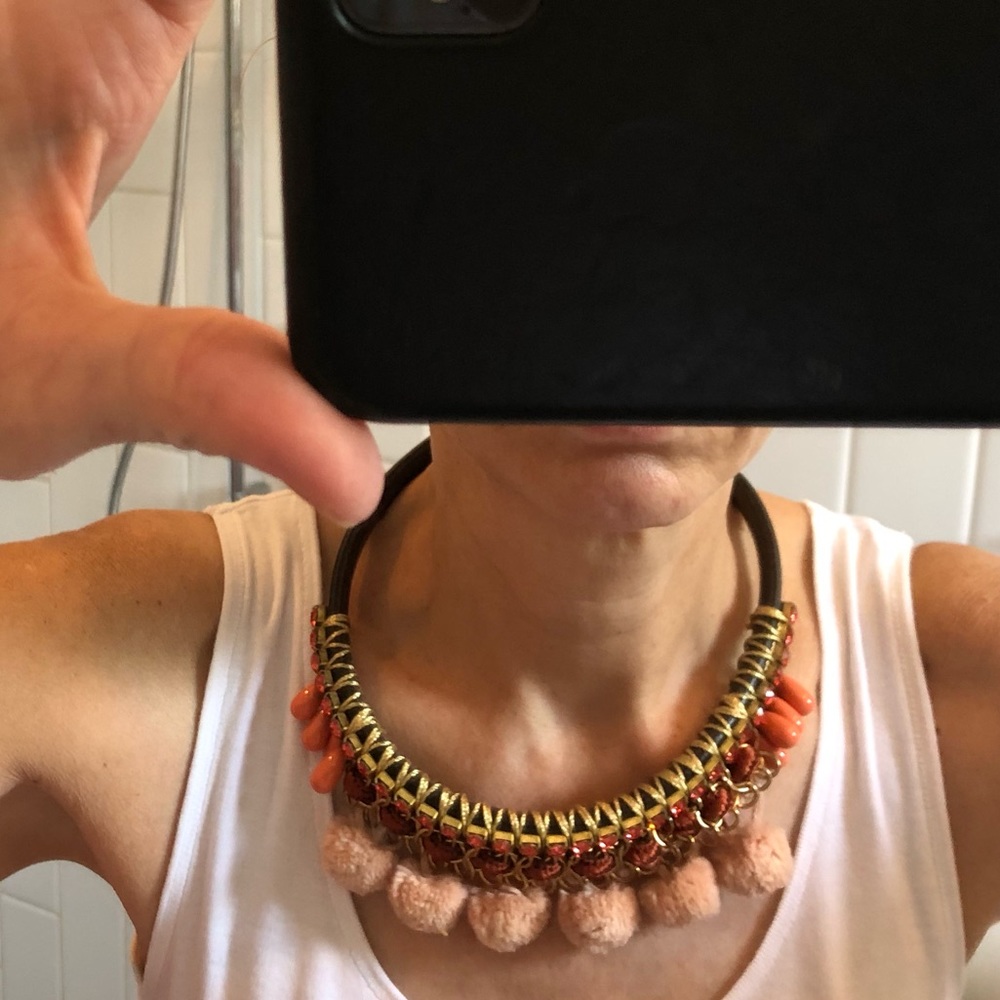 Anthropologie leather wrapped choker with beads and poms
